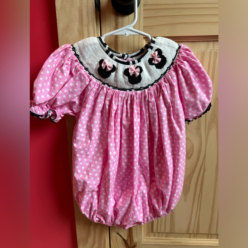 Pink Minnie Mouse Smocked Bubble